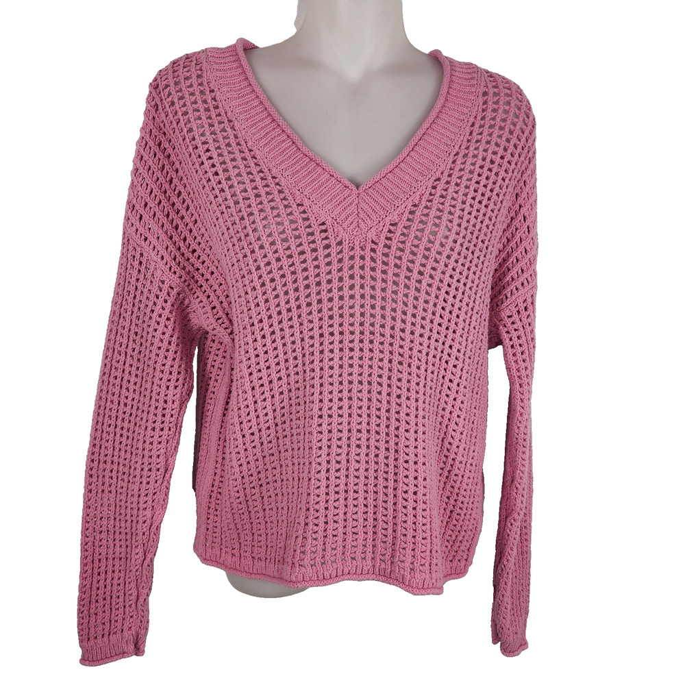 Madewell Women Open Stitch V Neck Pullover Sweater Size Small Retro Pink Relaxed